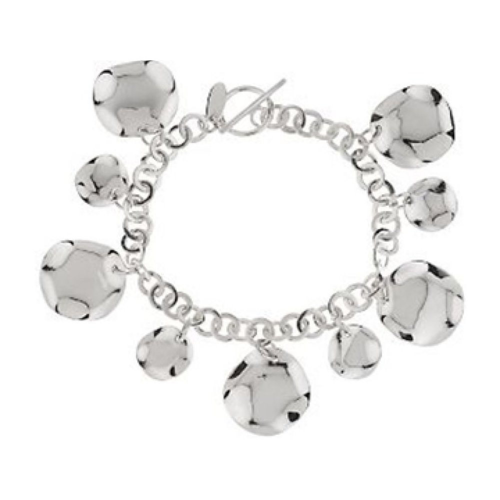 Sterling 7-½" Wavy Disc Charm Dangle Toggle Bracelet, 26.0g